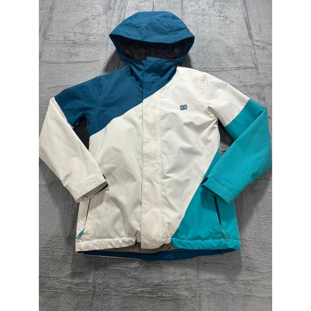 DC Shoes Mens Snowboard Jacket Colorblock Hooded Teal White Navy Blue Large Logo